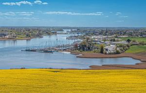 Blick auf einen Yachthafen mit Booten im Wasser in der Unterkunft Apartments Rooftop Garden 5 -7 im Ostseeresort Olpenitz in Olpenitz