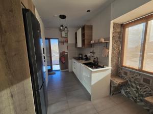a kitchen with a sink and a refrigerator at Salmoura's Place AL 4724 in Santa Cruz das Flores