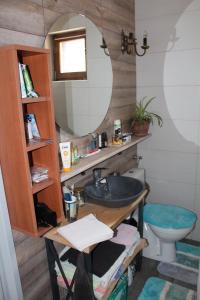 Un baño con lavabo, espejo e inodoro. en Panorama house Goč, en Goč 46 fotos más