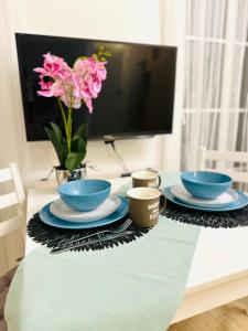 Televízia a/alebo spoločenská miestnosť v ubytovaní Apartament Matejki