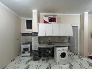 a kitchen with a sink and a washing machine at The Nile flat in Luxor