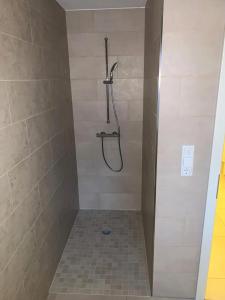 a bathroom with a shower with a shower head at Landblick 1 - Luxusferienwohnung für 4 Personen in Norddeich +9 photos