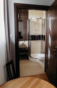 un bagno con doccia e WC di Restauracja Hotel Ostoja a Wieniawa