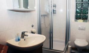 een badkamer met een wastafel en een douche bij Weinstube Schwarzamsel in Speyer