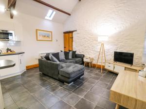 ein Wohnzimmer mit Sofa und Fernseher in der Unterkunft Cornel Glyd in Dyffryn