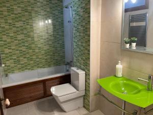 a bathroom with a toilet and a green sink at MIRADOR DE PEGUERINOS in Peguerinos +28 photos