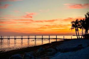 a beach with palm trees and the ocean at sunset at Beach View Room at Barnacle Resort in Big Pine Key