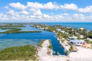 an aerial view of the islands in the ocean at Beach View Room at Barnacle Resort in Big Pine Key