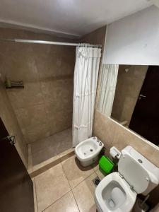 サン・ミゲル・デ・トゥクマンにあるOro Centro Suitesのトイレと洗面台のある小さなバスルーム