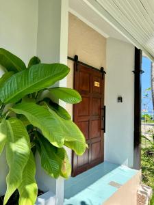 a front door of a house with a plant at 2BD beachfront house in Chaloclum in Mae Haad
