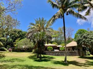 Villa exceptionnelle en bord de mer في ترو دو دوس: منزل فيه نخل قدام ساحة