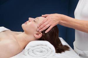 a woman getting a massage from a therapist at le prana maison d'hotes in Rozérieulles