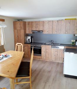 Kuchyň nebo kuchyňský kout v ubytování Panorama Ferienhaus Ematberg mit Bergblick und Sauna