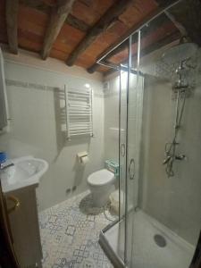 łazienka z prysznicem, toaletą i umywalką w obiekcie La casa di Zeno w mieście Stiava +7 zdjęć