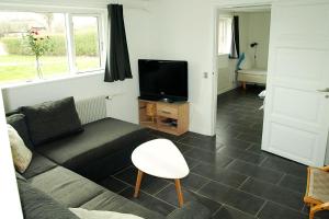 a living room with a couch and a tv at Amazing Home In Rudkøbing With 6 Bedrooms And Wifi in Spodsbjerg