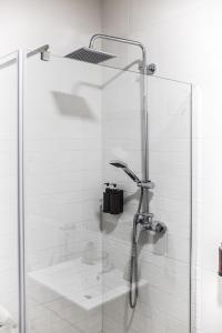 a shower with a glass door in a bathroom at Apartamentos Luxury en San Juan in Badajoz +50 photos