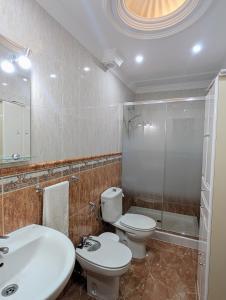 a bathroom with a toilet and a sink and a shower at CHC - Apartamento Los Silos Tulipanes 2 in Los Silos