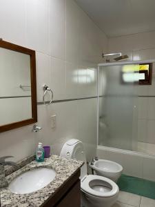 a bathroom with a toilet and a sink and a shower at Argerich in Eldorado
