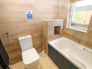 a bathroom with a toilet and a tub and a sink at Finnbars Lodge in Richmond +25 photos