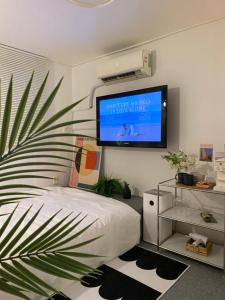 TV a/nebo společenská místnost v ubytování Raum Stay #sillim stn 2min #airport bus 1min #gangnamhongdae 20min #yeouido10min #longtermstay dc #healingproperty