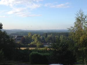 a view of a field with trees and birds in the sky at B&B Villa Roma in Durbuy