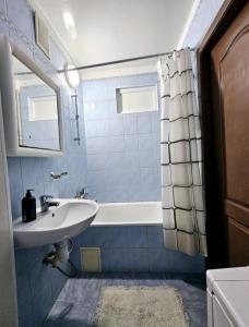 a bathroom with a sink and a bath tub at 2 комнатная квартира, раздельные комнаты, Леся Украинки 21, пр А Поля, госпиталь in Dnipro