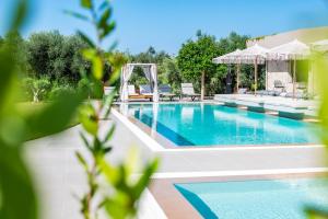 a swimming pool in a backyard with chairs at Nestor Luxury Villas in Romanu