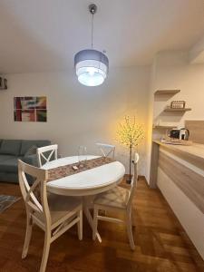 a dining room with a table and chairs and a couch at Posto Capitano apartment Sasa in Kotor
