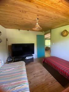 ein Wohnzimmer mit Couch und Flachbildfernseher in der Unterkunft Casa Bagüala in Tigre