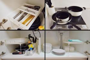 2 Bilder einer Küche mit Herd und Geschirr in der Unterkunft Hostel In Kyoto Gion - Vacation STAY 13450v in Giommachi
