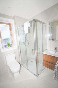 Cresent Townhouse في غالواي: حمام مع دش ومرحاض ومغسلة