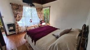 a bedroom with a bed and a large window at Tranqueras del Monte in Chaitén