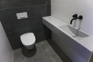 a bathroom with a white toilet and a sink at Brīvdienu māja Pakalni ar pasākumu zāli līdz 50 vietām in Aizkraukle