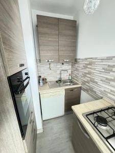 una piccola cucina con lavello e fornello di Grazioso&Collegatissimo con terrazzo Casello Autostradale Frosinone a Frosinone