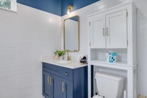 a bathroom with a toilet and a sink and a mirror at 719 Douglas Avenue, Unit D "Skye" in Dunedin