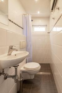 ein weißes Badezimmer mit Toilette und Waschbecken in der Unterkunft Bungalowpark Simpelveld - Schakel 24 in Simpelveld