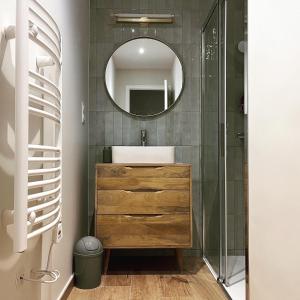 un baño con lavabo y espejo en Maison Rosie, en Voiteur