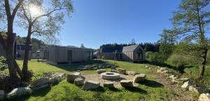 瓦尔德基兴Waidlerland Waldkirchen Chalets的庭院中间带厕所的花园