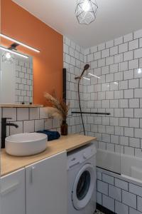 een badkamer met wastafel en wasmachine bij Abondance 16 in Cergy