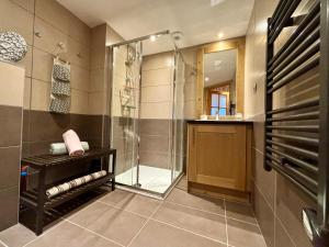 a bathroom with a walk in shower and a glass shower stall at Chalets d'Angèle D5 - T3 Cosy à Châtel in Châtel