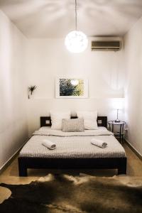 ブダペストにあるTravel Inn Apartmentsのベッドルーム1室(枕2つ付)