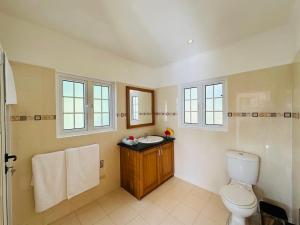 a bathroom with a toilet and a sink and windows at Spas Villas La Villa in Victoria +22 photos