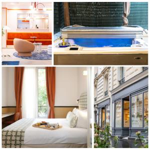 a collage of four pictures of a hotel room at Five Boutique Hotel Paris Quartier Latin in Paris