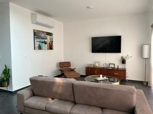 a living room with a couch and a flat screen tv at Penthouse colonia Carrizal in Villahermosa