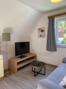 Televízia a/alebo spoločenská miestnosť v ubytovaní Landhaus Rossatz