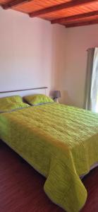 a bedroom with a bed with a green comforter at Altos de Vella Bista in Bella Vista