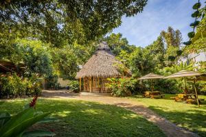 a small hut with a straw roof in a yard at Casa Real Sayulita Hotel Boutique in Sayulita