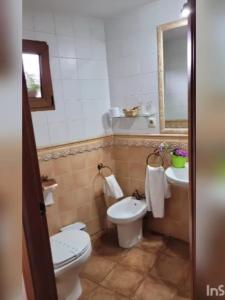 łazienka z toaletą i umywalką w obiekcie Hotel Rural Cristania w mieście Caminomorisco