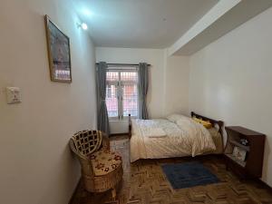 a bedroom with a bed and a window at Yoga Apartment Near Airport & Pashupatinath 2 BHK in Kathmandu