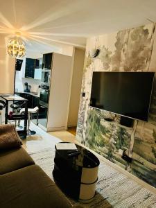 Telewizja i/lub zestaw kina domowego w obiekcie Appartement moderne vieille ville PARKING GRATUIT
